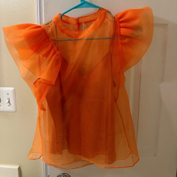 Jonathan Simkhai - Corina Organza Ruffle Sleeve Blouse - Picture 2 of 4